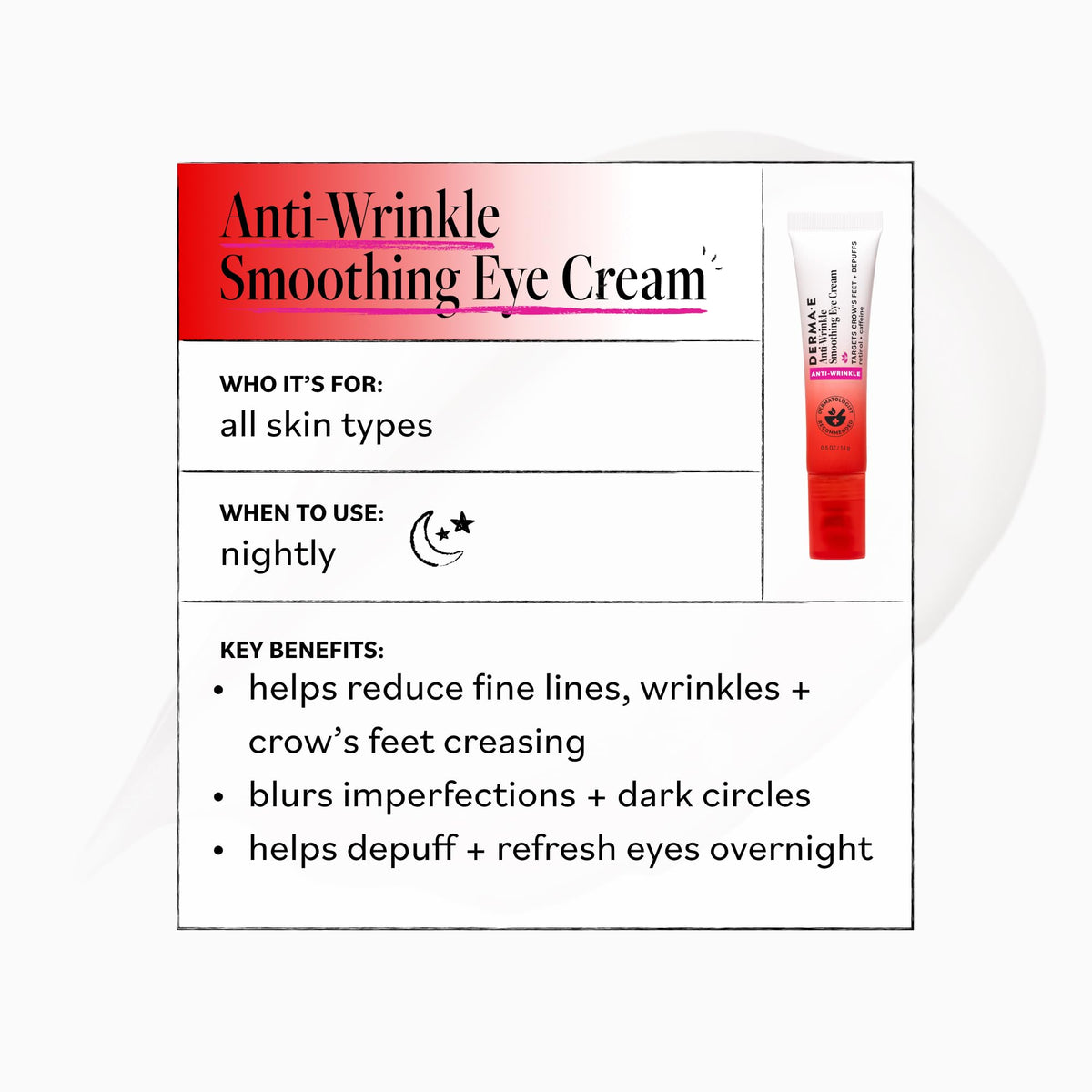 Derma E Anti Wrinkle Smoothing Eye Cream 0 5 Fl Oz Caffeine - Derma E Official Imagery - 5