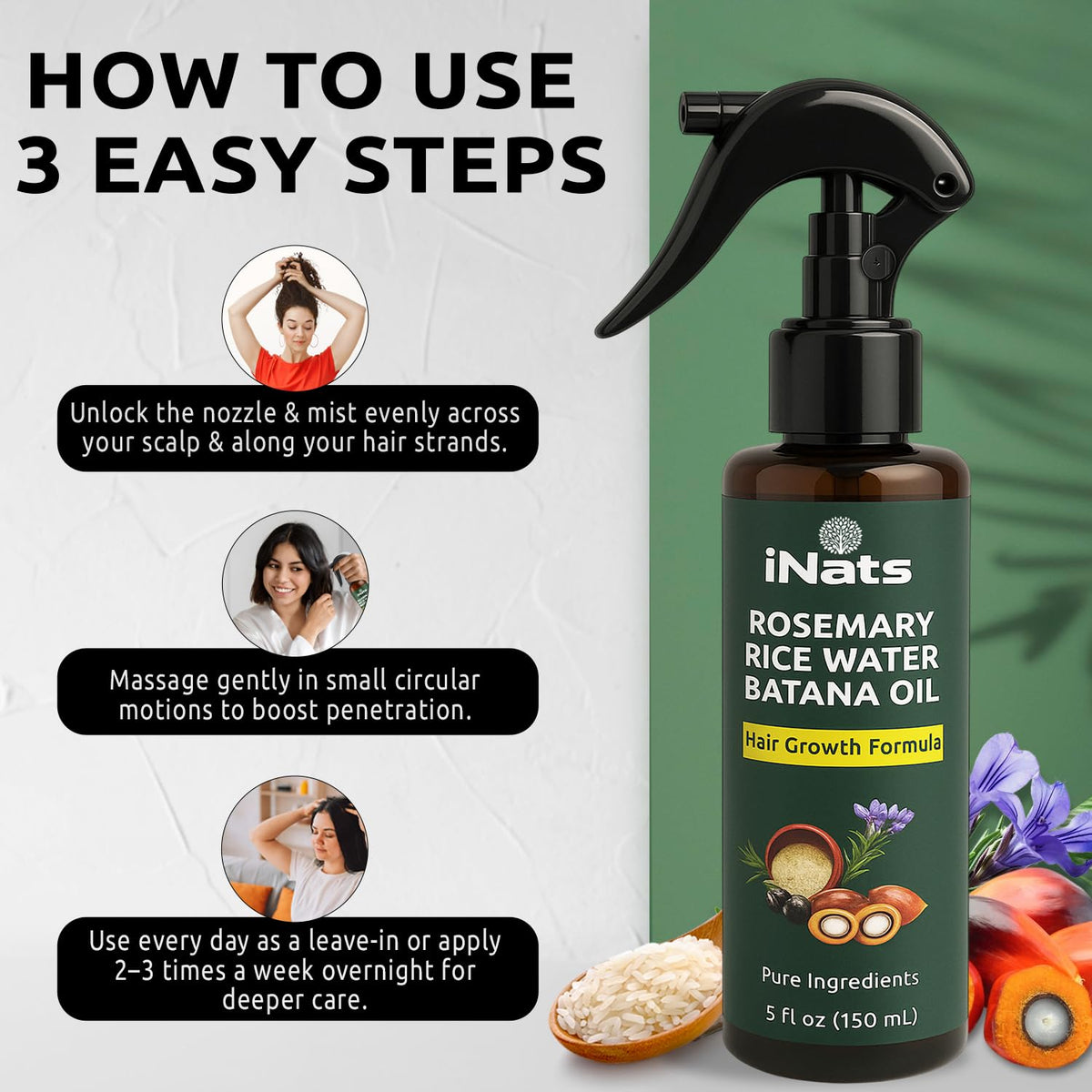 Rosemary Water Spray for Hair Growth Rice Water Spray 5 fl - iNats Official Imagery - 8