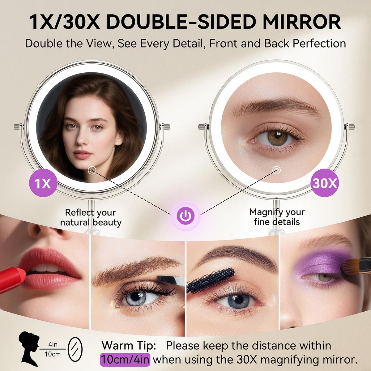 Auxmir 9 1X 30X Lighted Makeup Mirror Rechargeable - Auxmir Official Imagery - 4