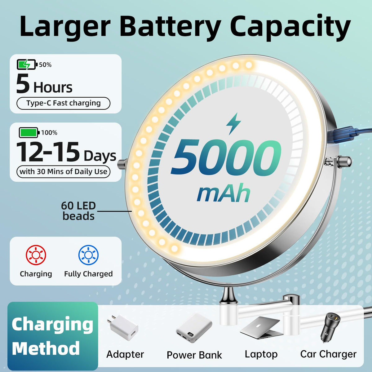 FUNTOUCH 5000mAh Rechargeable Wall Mounted Lighted Makeup - FUNTOUCH Official Imagery - 4
