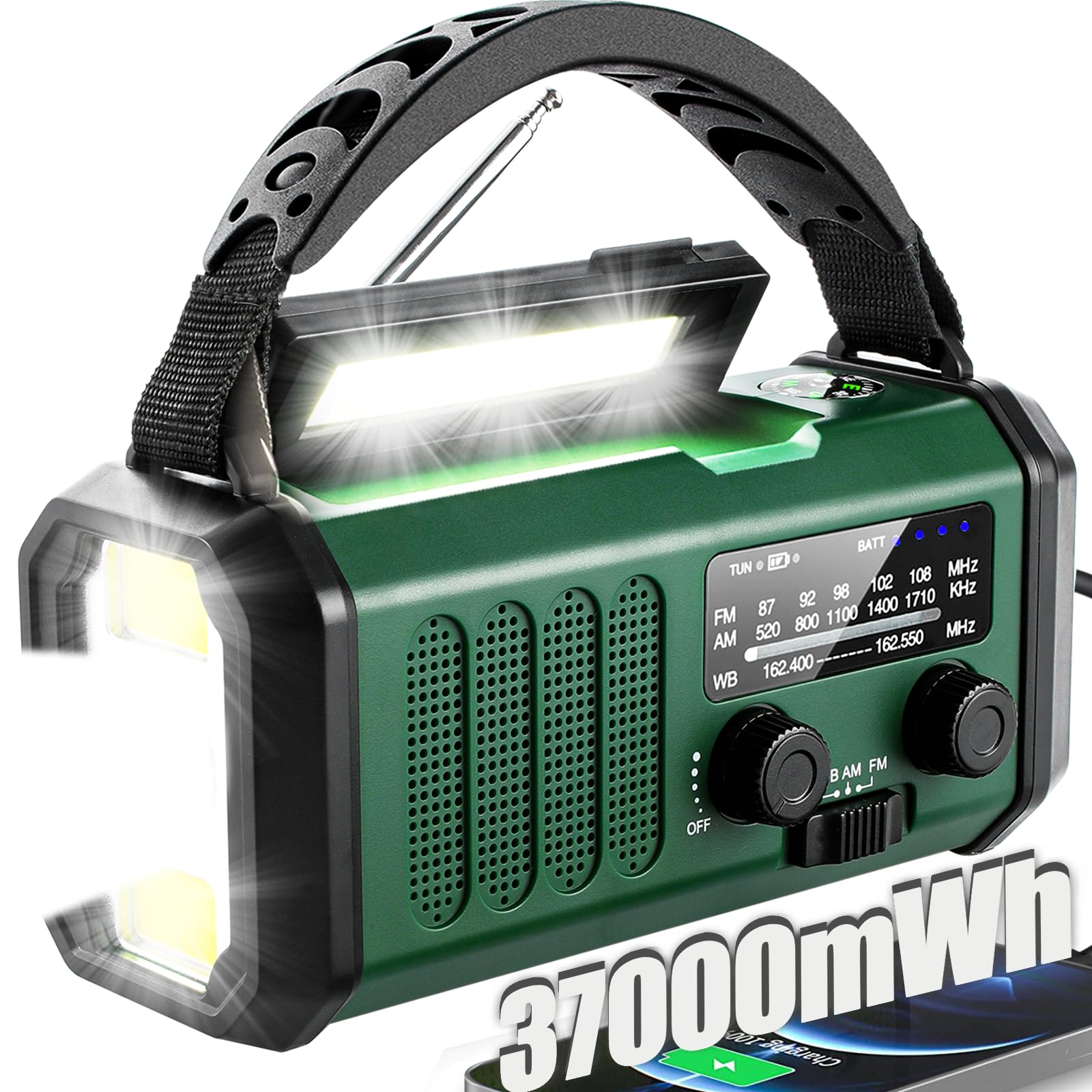 QAUYYW Hand Crank Emergency Radio, 10000mAh NOAA Weather Radio So by QAUYYW - Angle View 8