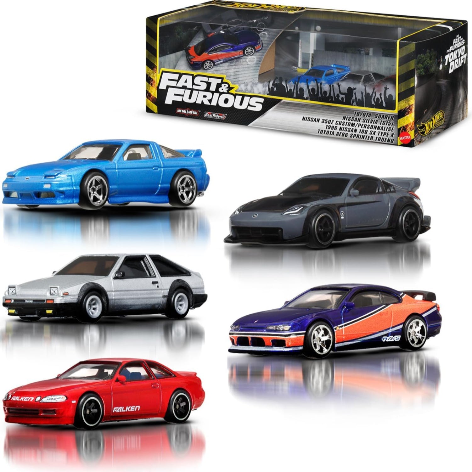 Elefair Hot Wheels Fast & Furious Tokyo Drift toy cars, premium 1:64 scale die-cast bundle, featuring detailed miniature race cars.