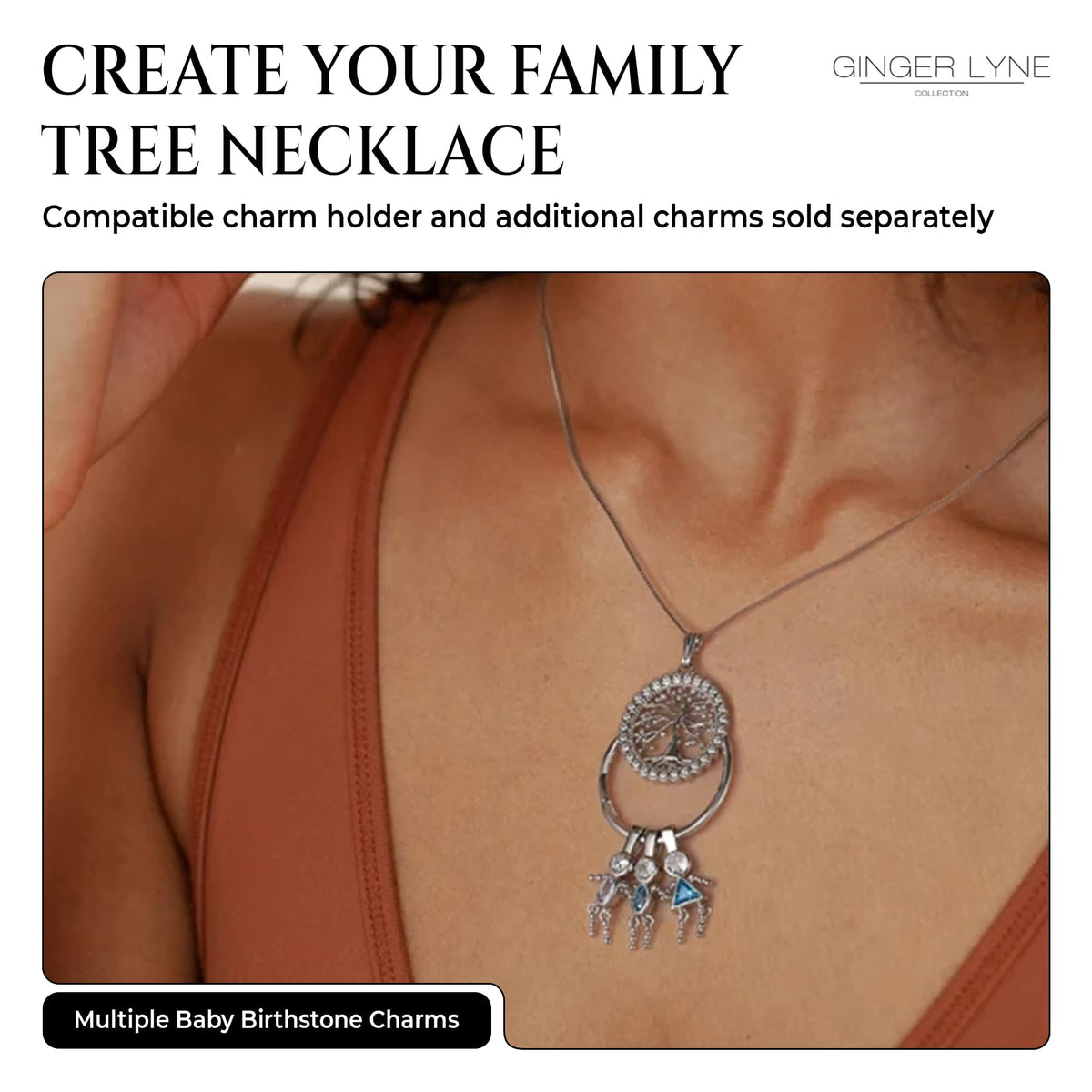Baby Boy or Girl Charm Necklace for Mom CZ Birthstone - Ginger Lyne Collection Official Imagery - 8