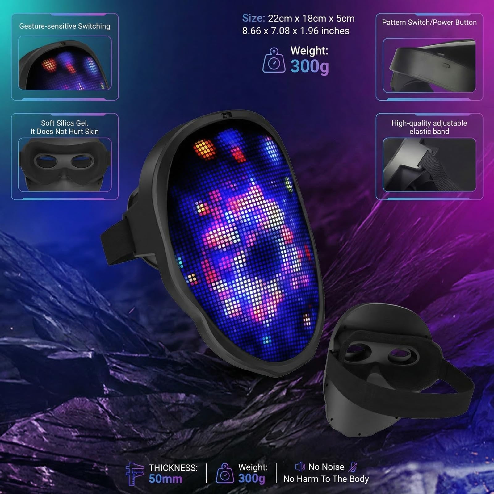 MEGOO Led Mask with Bluetooth Programmable App,Light Up Digital Face Mask - MEGOO Official Product View 6