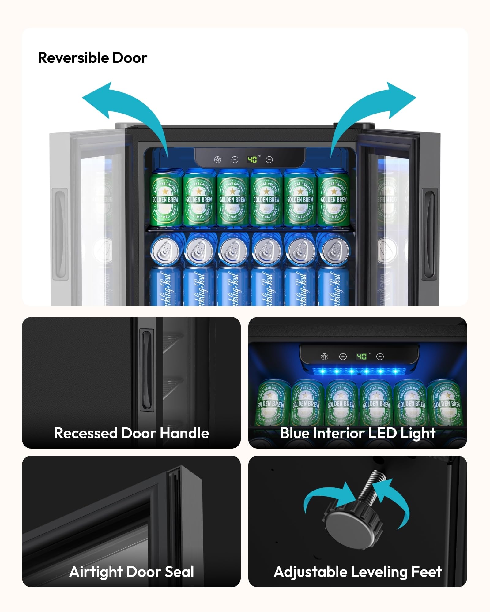 EUHOMY 130 Can Mini Fridge, Beverage Refrigerator with Glass Door, Black - EUHOMY Official Product View 8