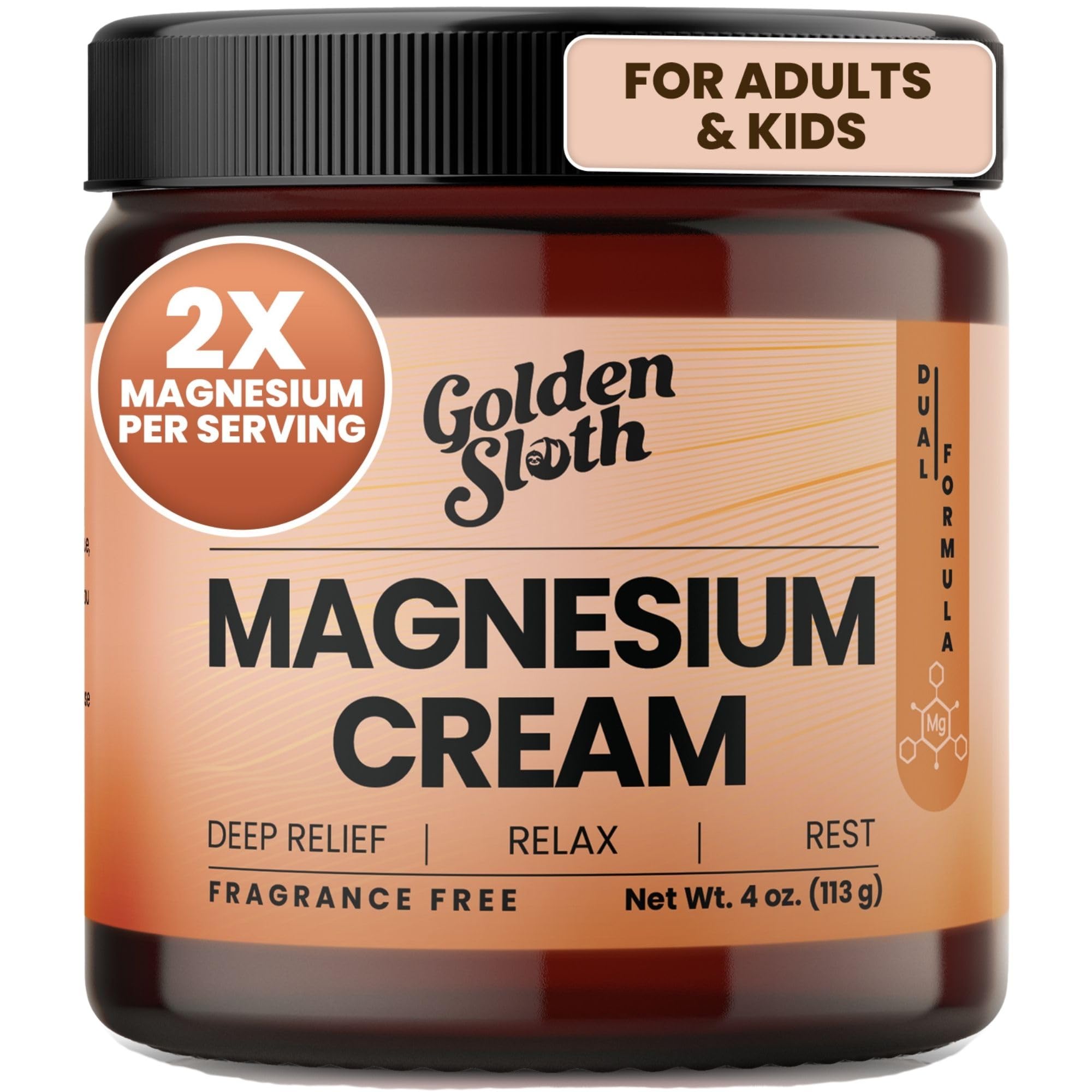 Golden Sloth Magnesium Cream – Unscented, Fast-Absorbing