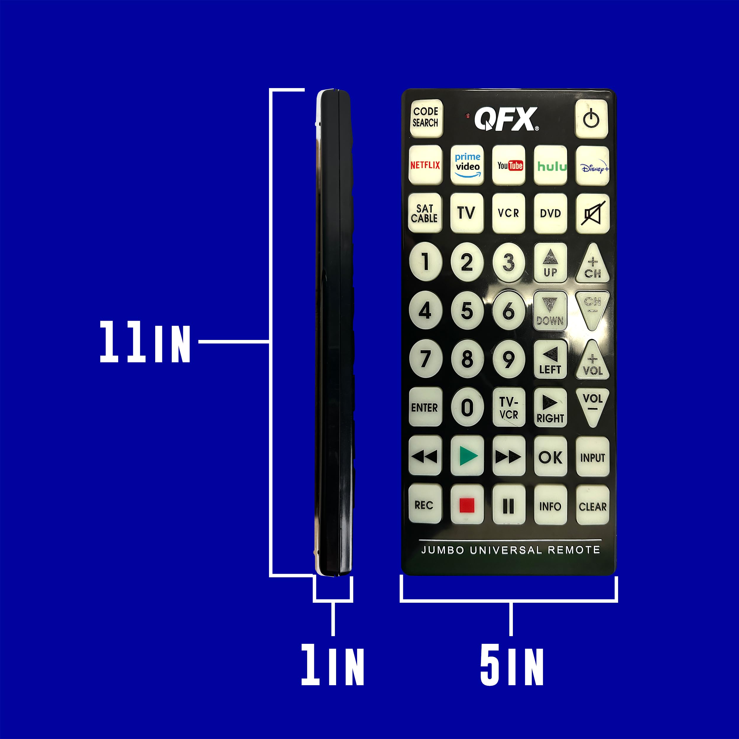 QFX REM-115 8 in 1 Large Jumbo Universal Remote Control for RCA, by QFX - Angle View 3