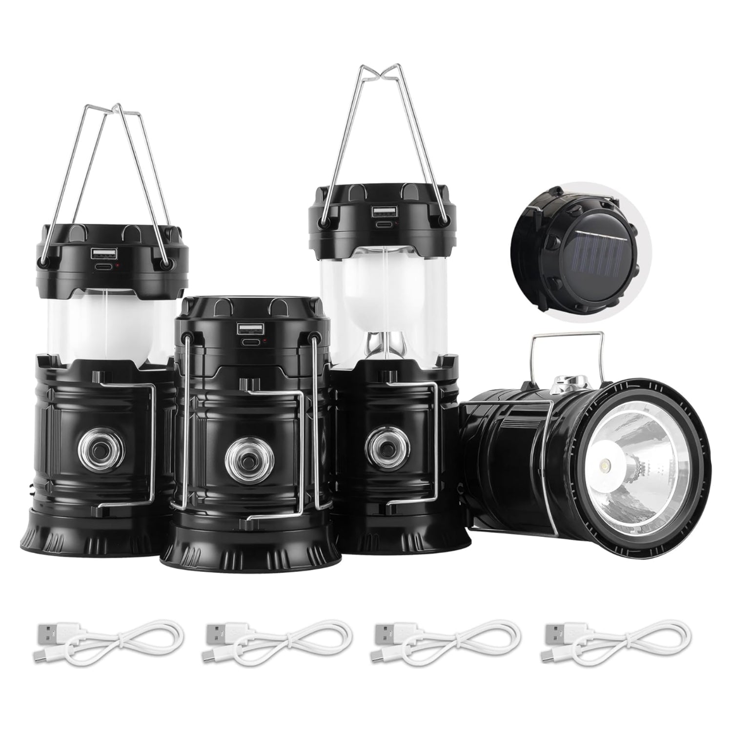 Lichamp collapsible portable solar camping lantern with USB rechargeability, shown in a compact, open position for outdoor illumination.