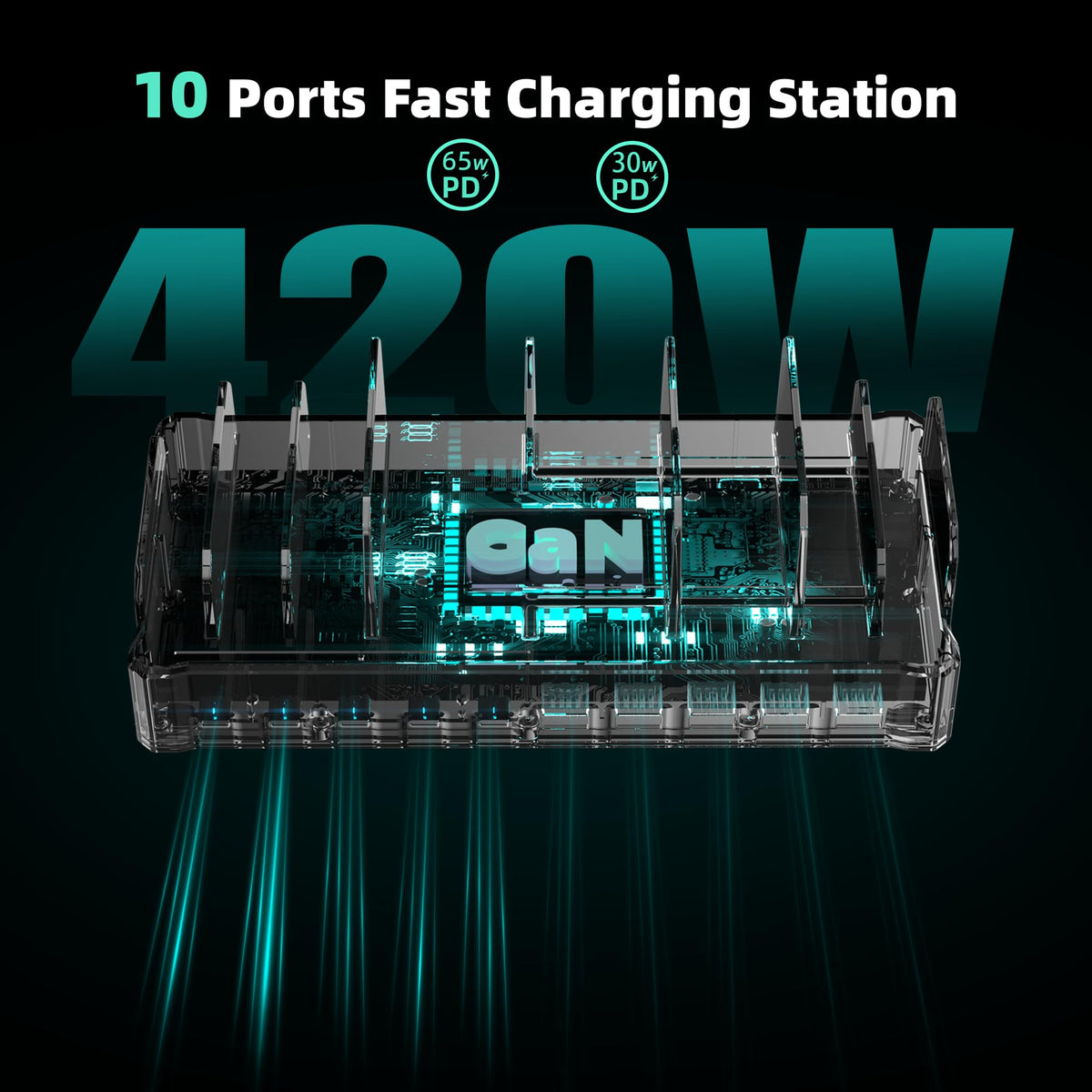 420W 10 Port Fast USB Charging Station for Multiple Devices - zobirez Official Imagery - 6