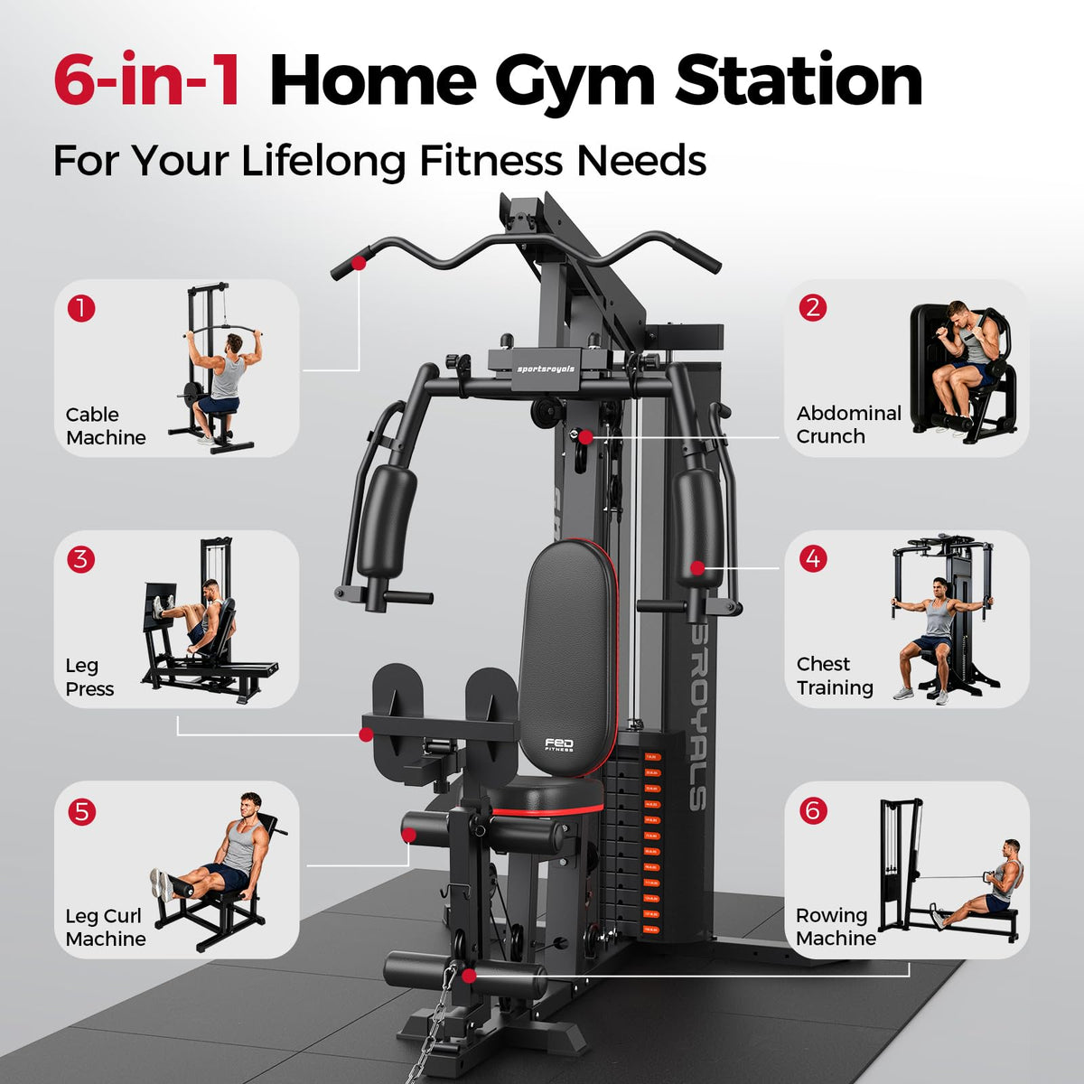 SPORTSROYALS Home Gym Multifunctional Workout Station with - Sportsroyals Official Imagery - 3