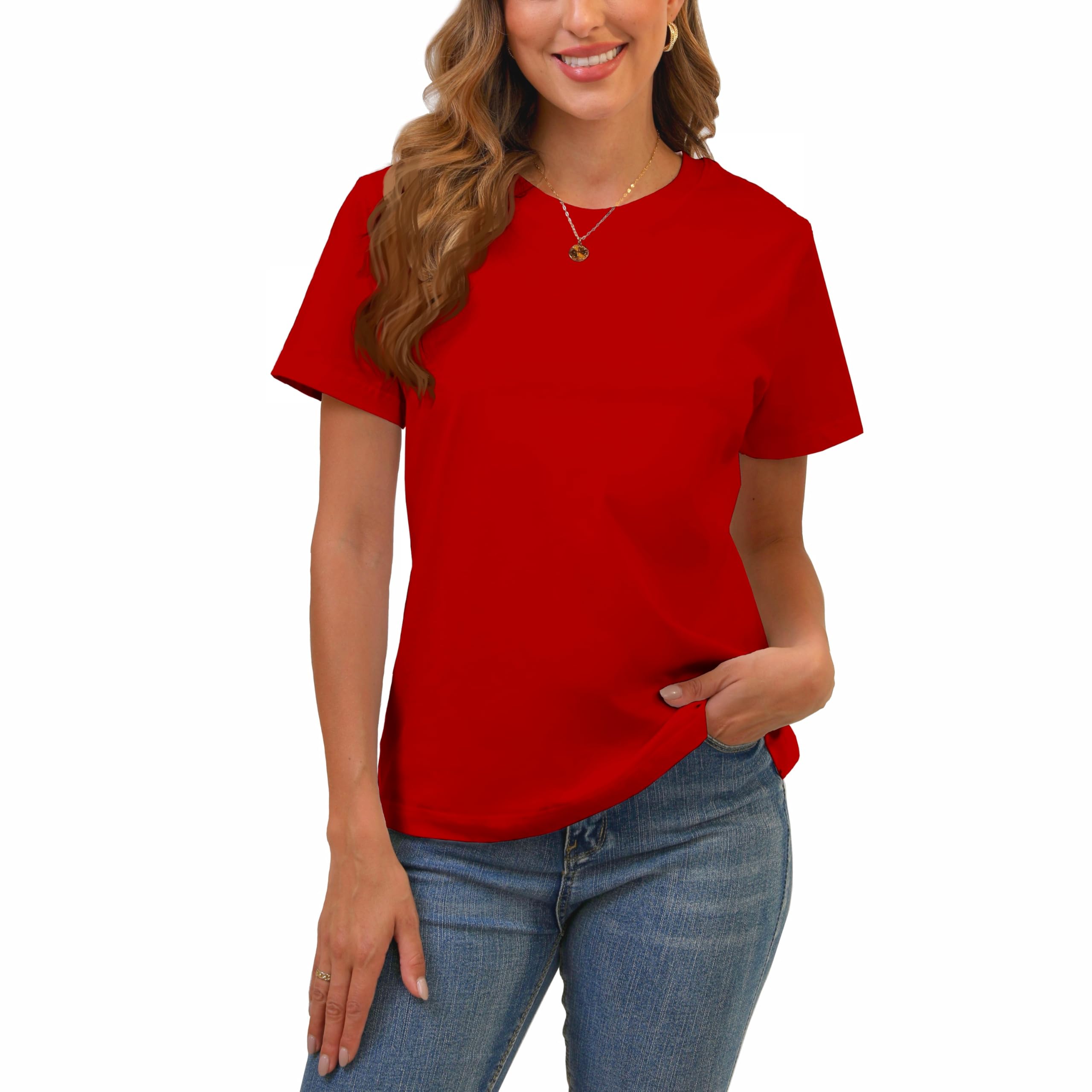 BJY Cotton Basic T Shirts for Women,Crew Neck Short Sleeve Summer - BJY Official Product View 10