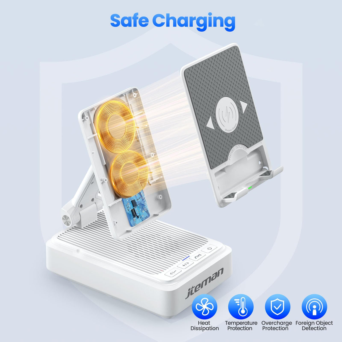 Jteman Cell Phone Stand with Bluetooth Speaker and Wireless - JTEMAN Official Imagery - 7