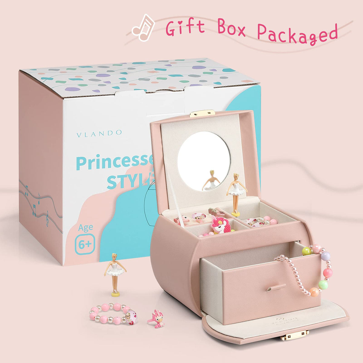 VLANDO 2 Layer Girls Musical Jewelry Box with Ballerina and - VLANDO Official Imagery - 7