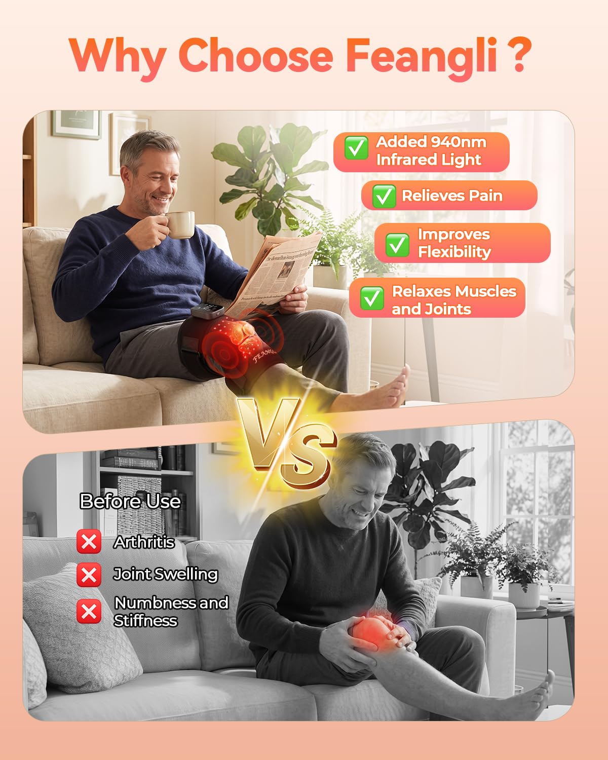 Feangli Red Light Therapy Knee Massager | Pain Relief