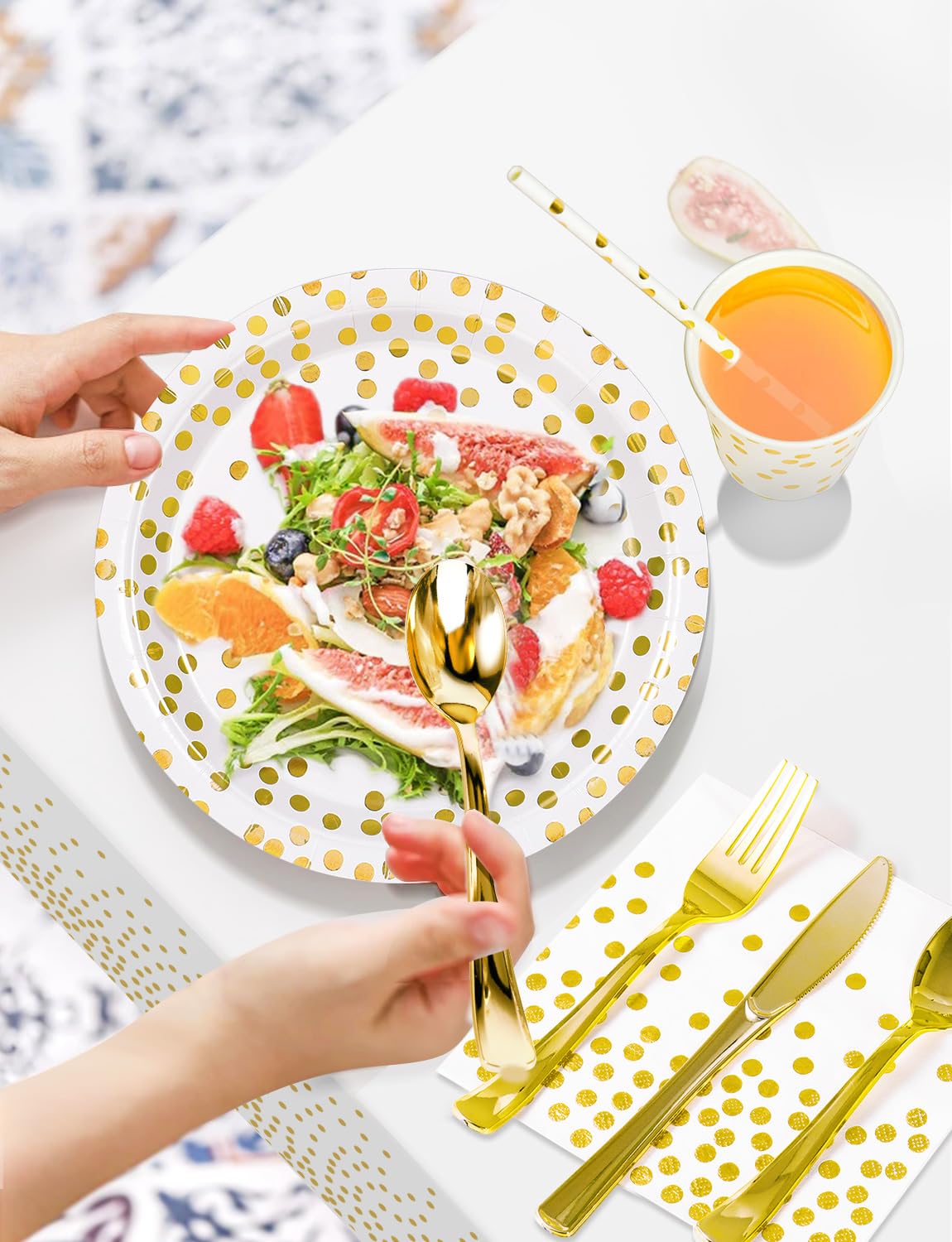 Nkaiso 141Pcs White Gold Paper Plates and Napkins Party - Nkaiso Official Imagery - 5