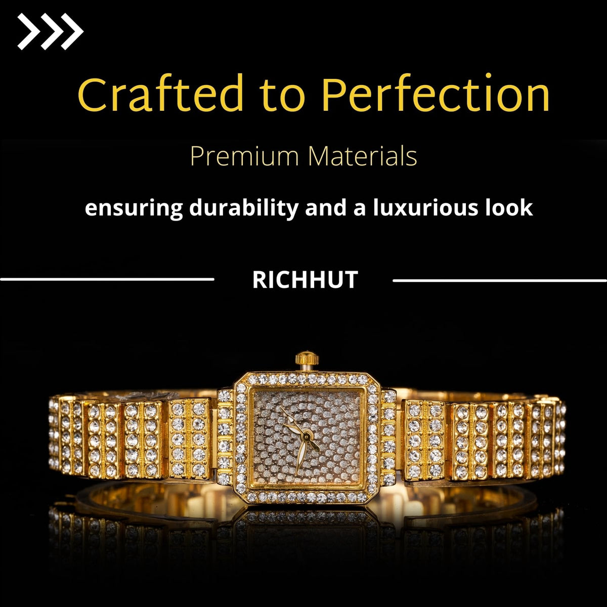 Diamond Watch for Women Iced Out Rectangle Dial 27MM Wide - richhut Official Imagery - 5