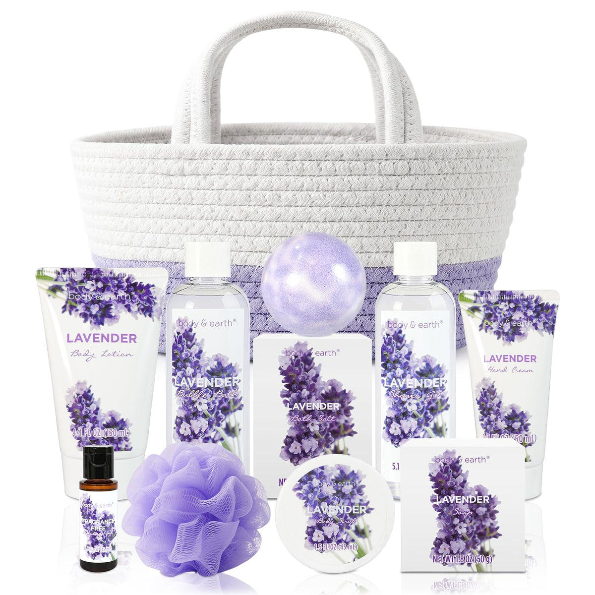 BODY EARTH Spa Gift Baskets for Women 11pcs Lavender Gift - BODY & EARTH Official Imagery - 2