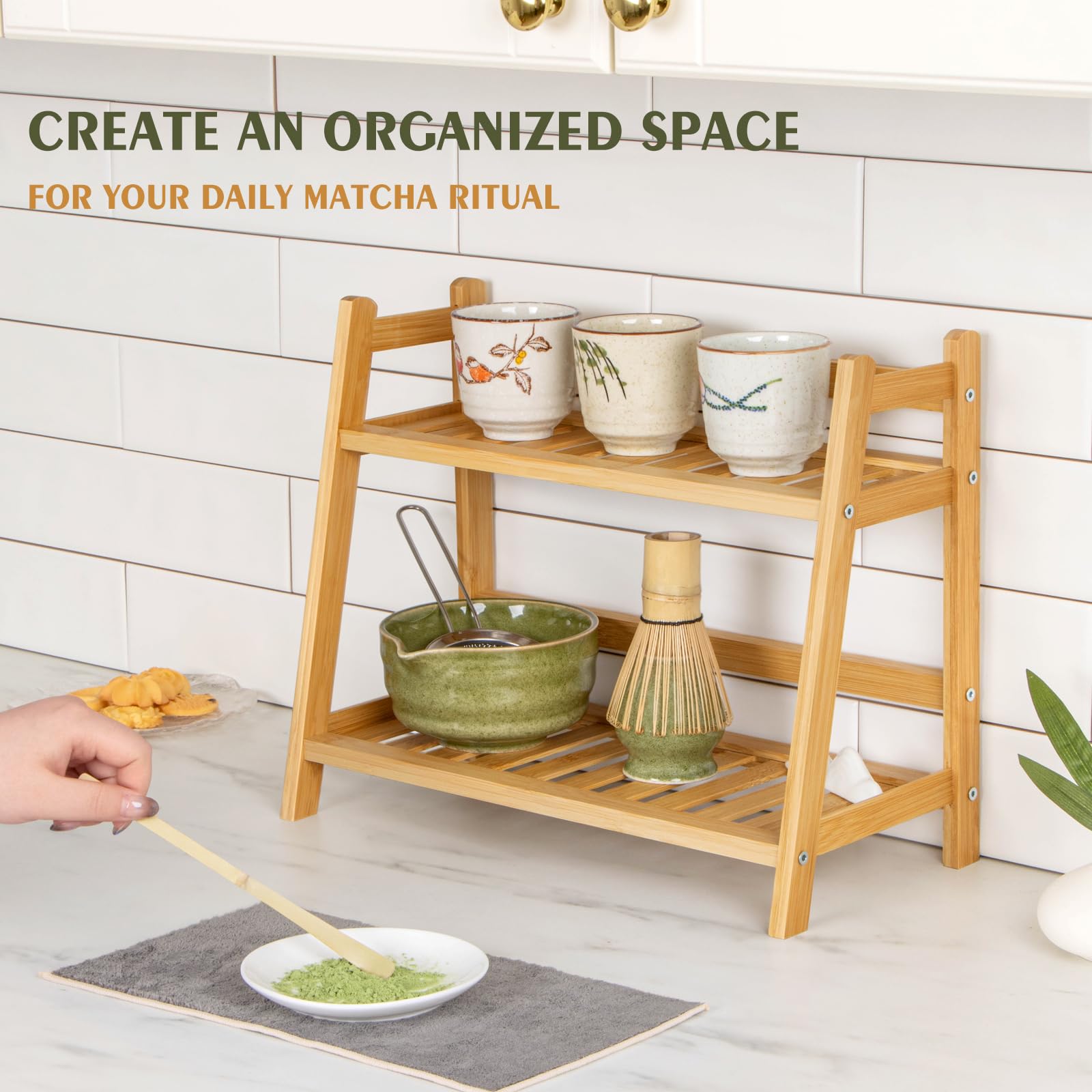 ANBOXIT Bamboo Matcha Station Organizer, Countertop 2 Tier Coffee - ANBOXIT Official Product View 3