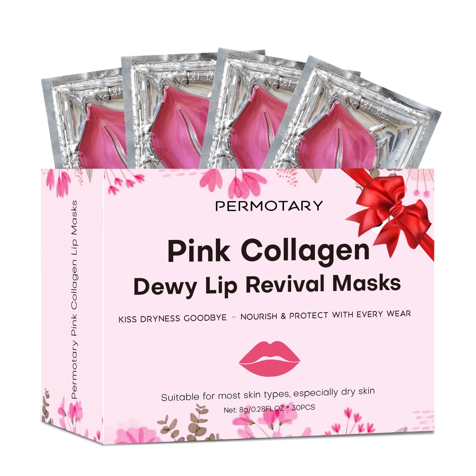 30 PCS Moisturizing Collagen Lip Mask Crystal Mouth Care Pads Mask for Moisturizing & Reducing Chapped, Smoothing Fine Lines Lip Patches with Moisture Essence for Gifts - Permotary Official Product View 2