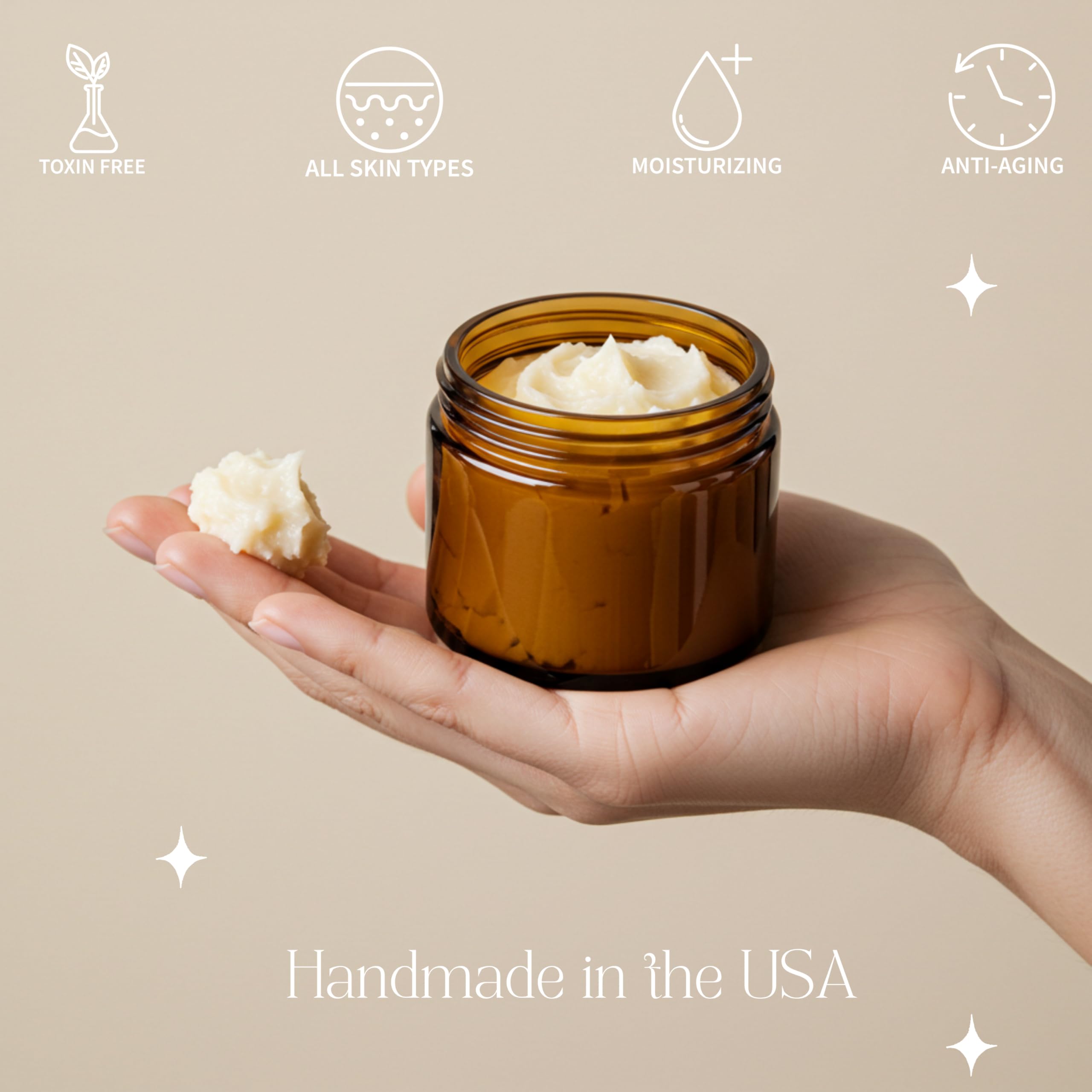 Beauty Glow Helichrysum Gymnocephalum Whipped Beef Tallow Balm Cream for Face & Body Age Defying Hydrating, Skin Healing, Full Body Hydration, Multipurpose Balm 2 Oz