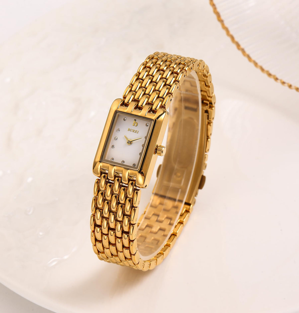 BUREI Women s Square Dial Watch with Crystals Gold Colored - BUREI Official Imagery - 4