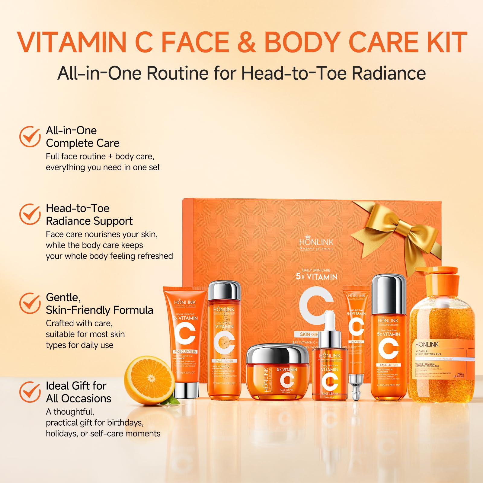 Vitamin C Gift Set for Women, Facial Skincare Gift Box + - UZTUZT
