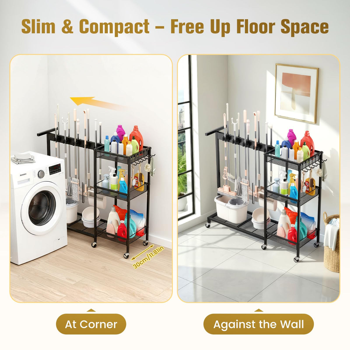 Broom Holder with Cleaning Supplies Organizer Cleaning - Beolisave Official Imagery - 6