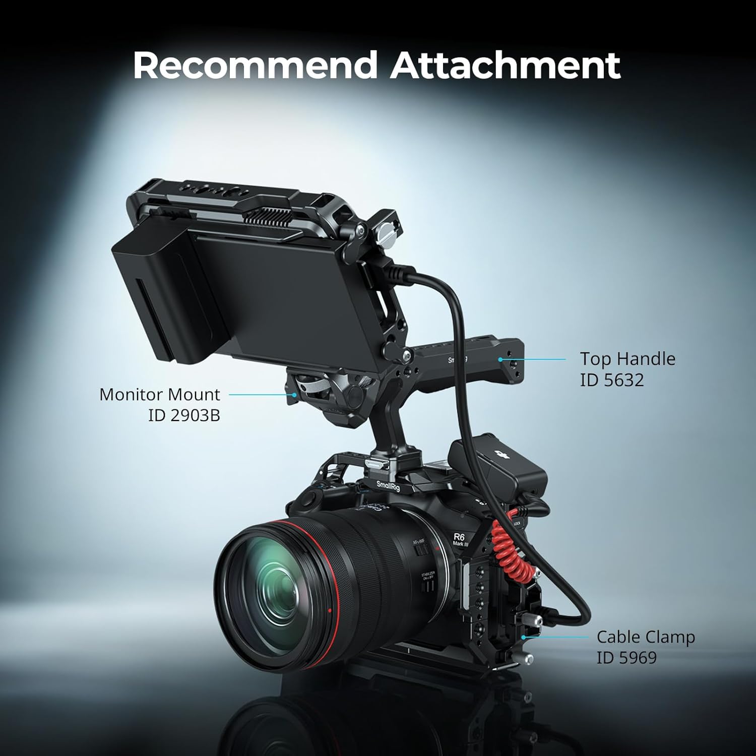 SmallRig camera cage for Canon R6 Mark III and R6 Mark II, formfitting video cage with multiple mounting points.