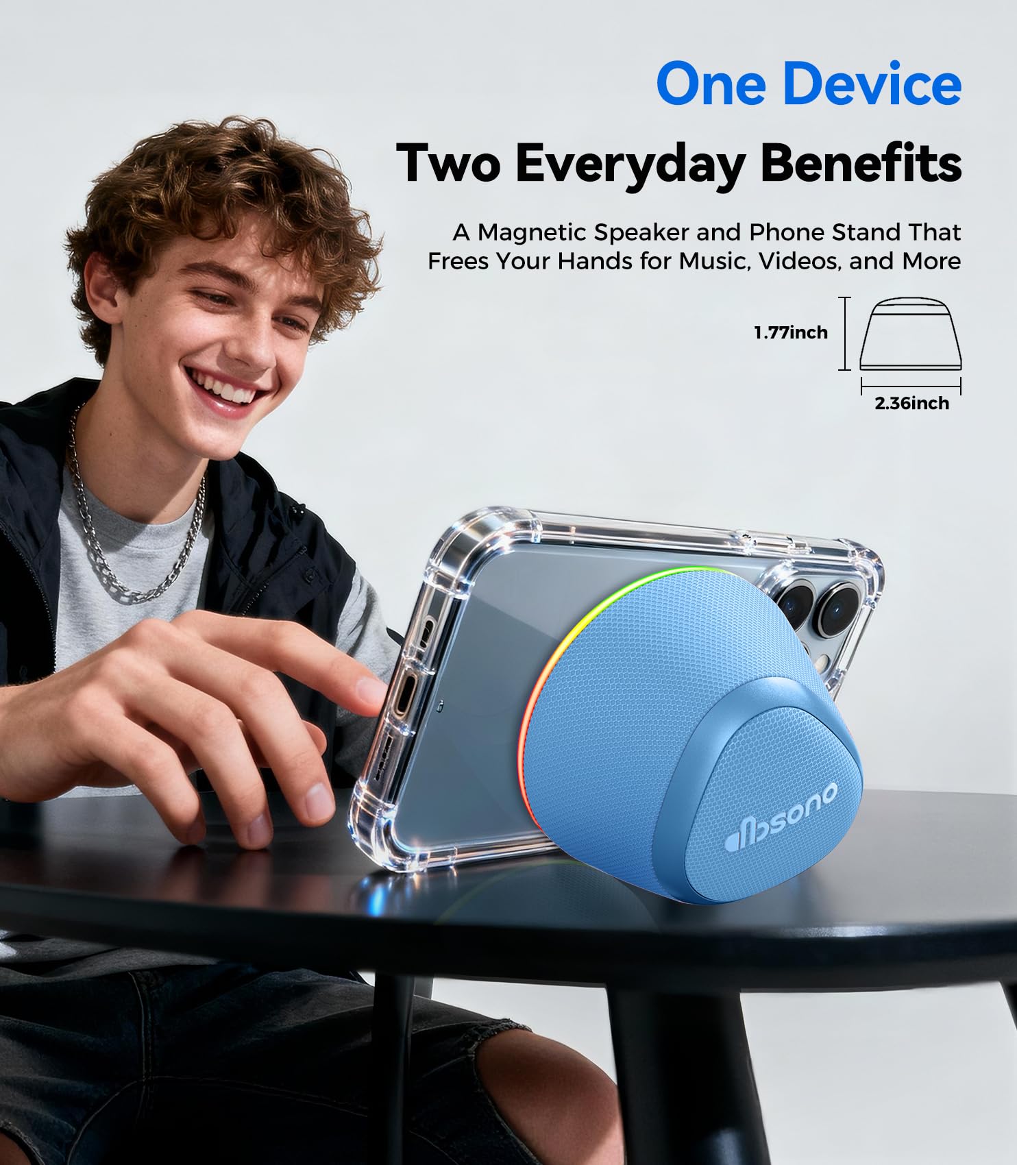 dbsono 2 in 1 Portable Magnetic Bluetooth Speaker, Phone Stand, Blue - dbsono Official Product View 3
