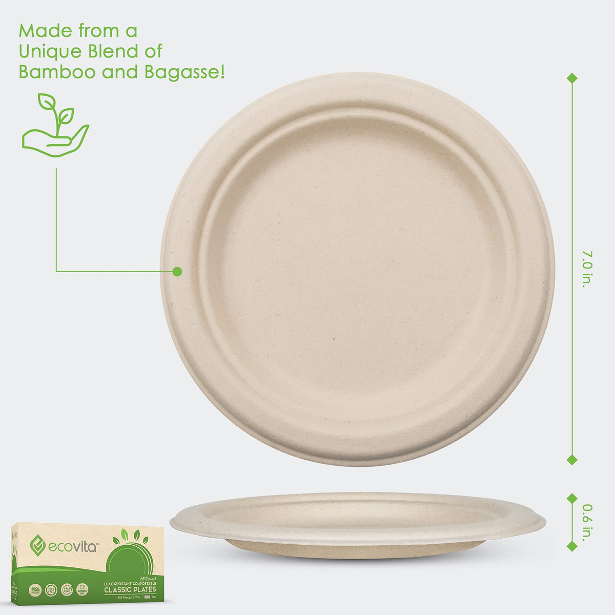 100 Compostable Paper Plates 150 Disposable Plates Eco - Ecovita Official Imagery - 3
