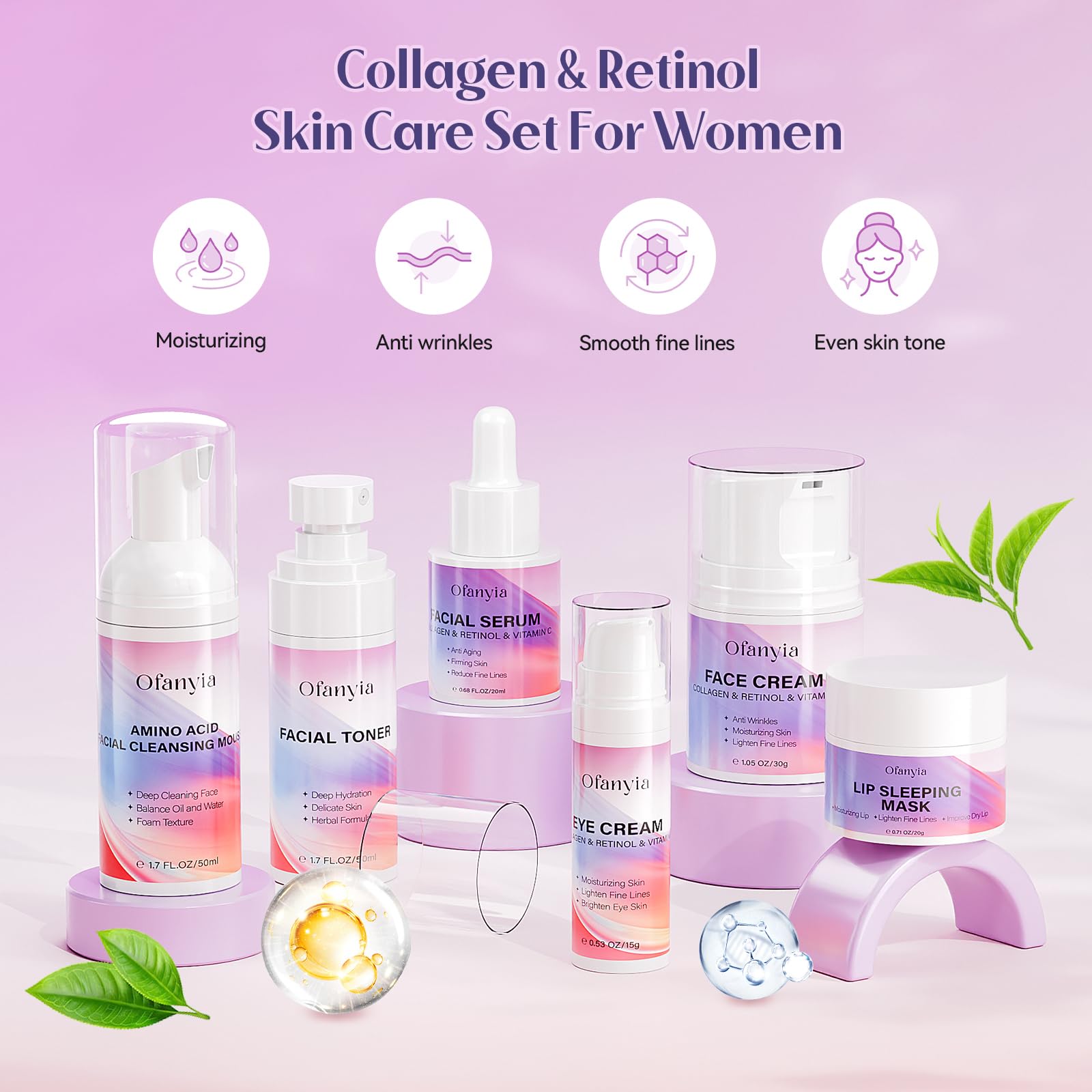 Collagen Retinol Skincare Set, 6 Pcs Anti-Aging Skin Care Set - Ofanyia