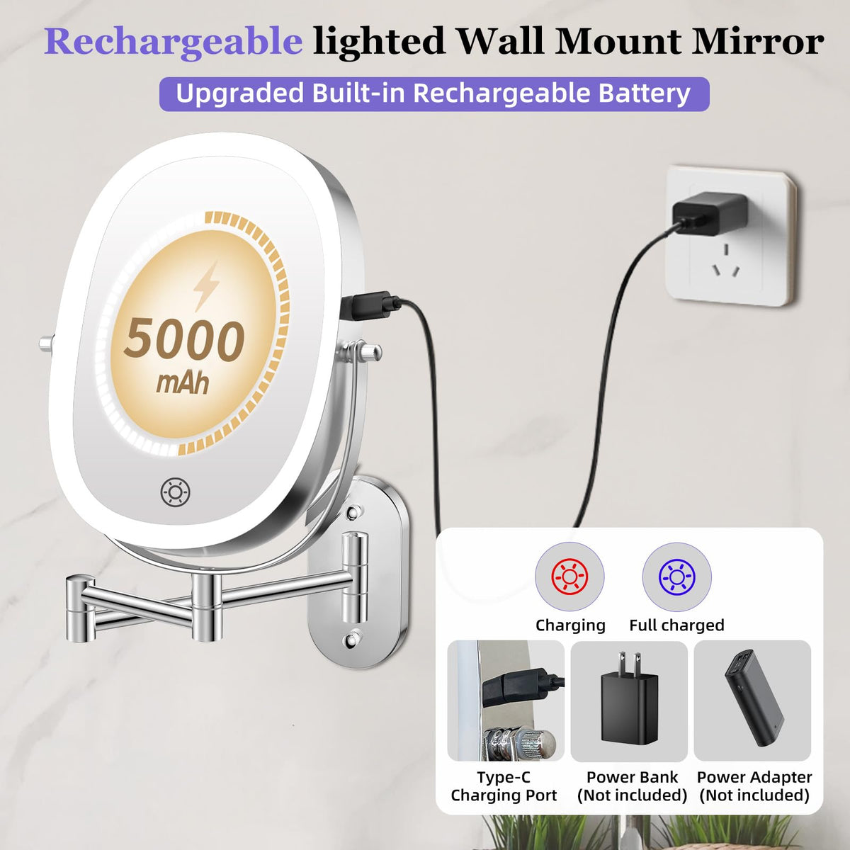 FUNTOUCH 5000mAh Rechargeable Wall Mounted Lighted Makeup - FUNTOUCH Official Imagery - 4