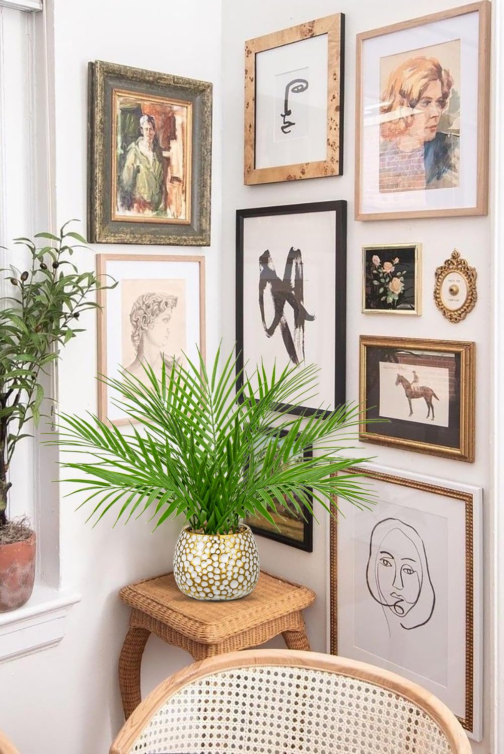 Briful Fake Plants 15 Faux Palm Plant in Gold White Pot - Briful Official Imagery - 8