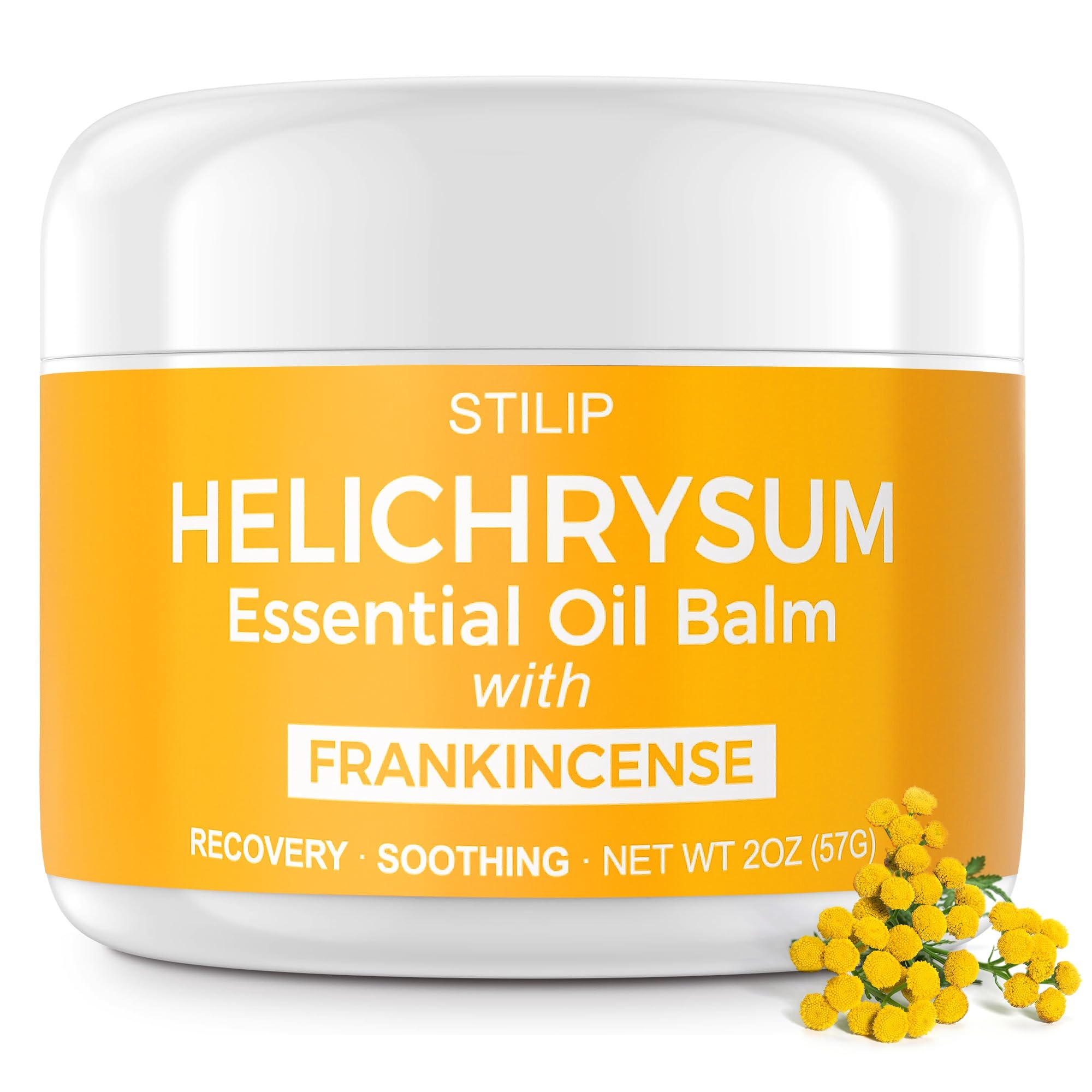 STILIP Helichrysum and frankincense skin moisturizer balm in a 2oz jar, designed for anti-aging and skin nourishment.