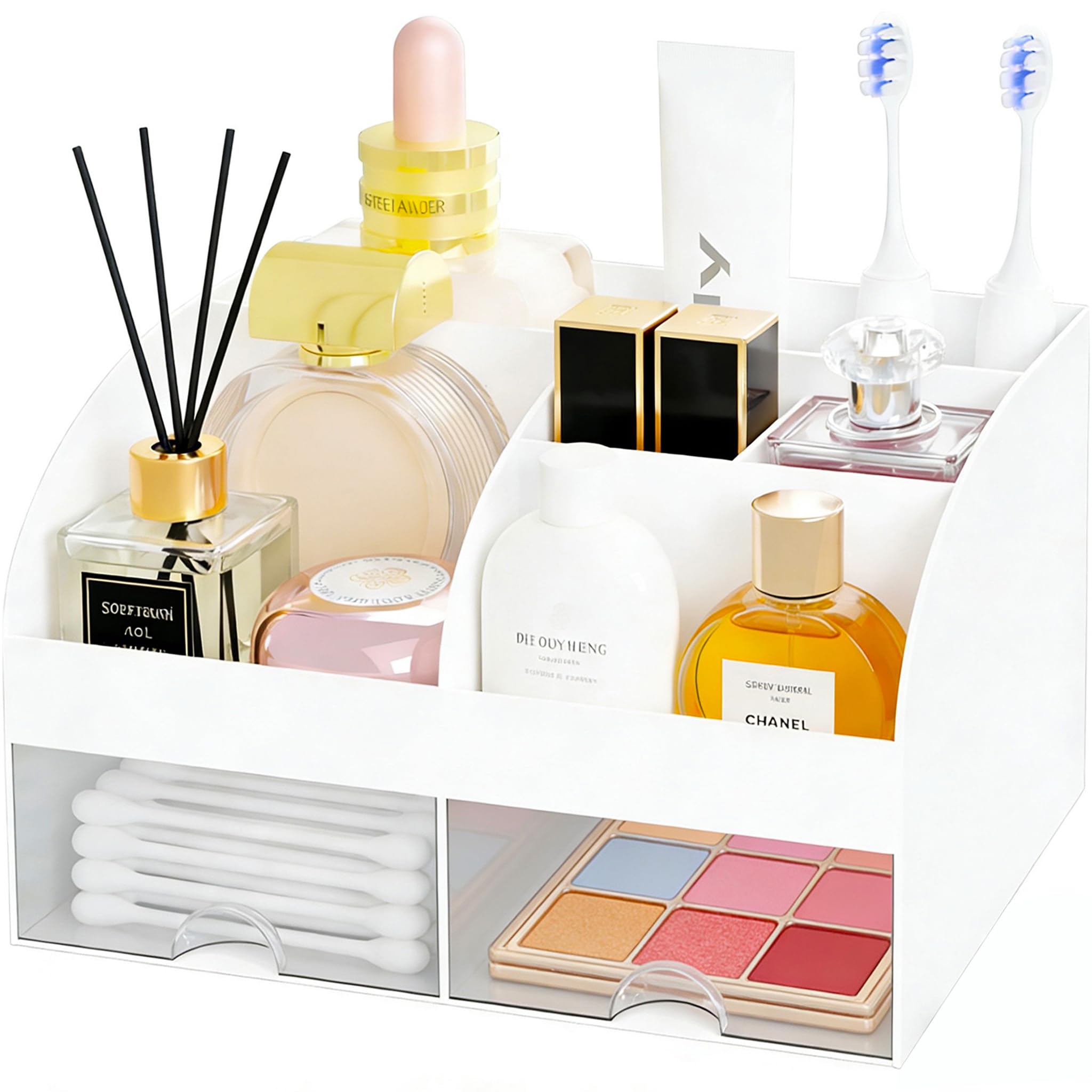 Makeup Organizer with 2 Drawers Countertop Cosmetic Storage - DIRZHX Official Product Imagery - 1