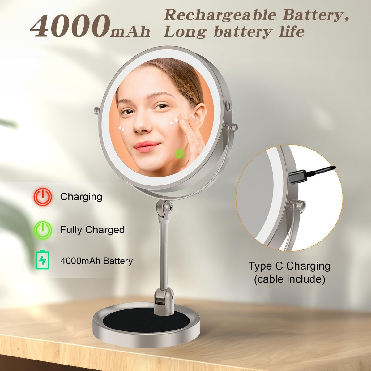 Tabletop Makeup Mirror with Built in Vanity Tray 9 - Rocollos Official Imagery - 6