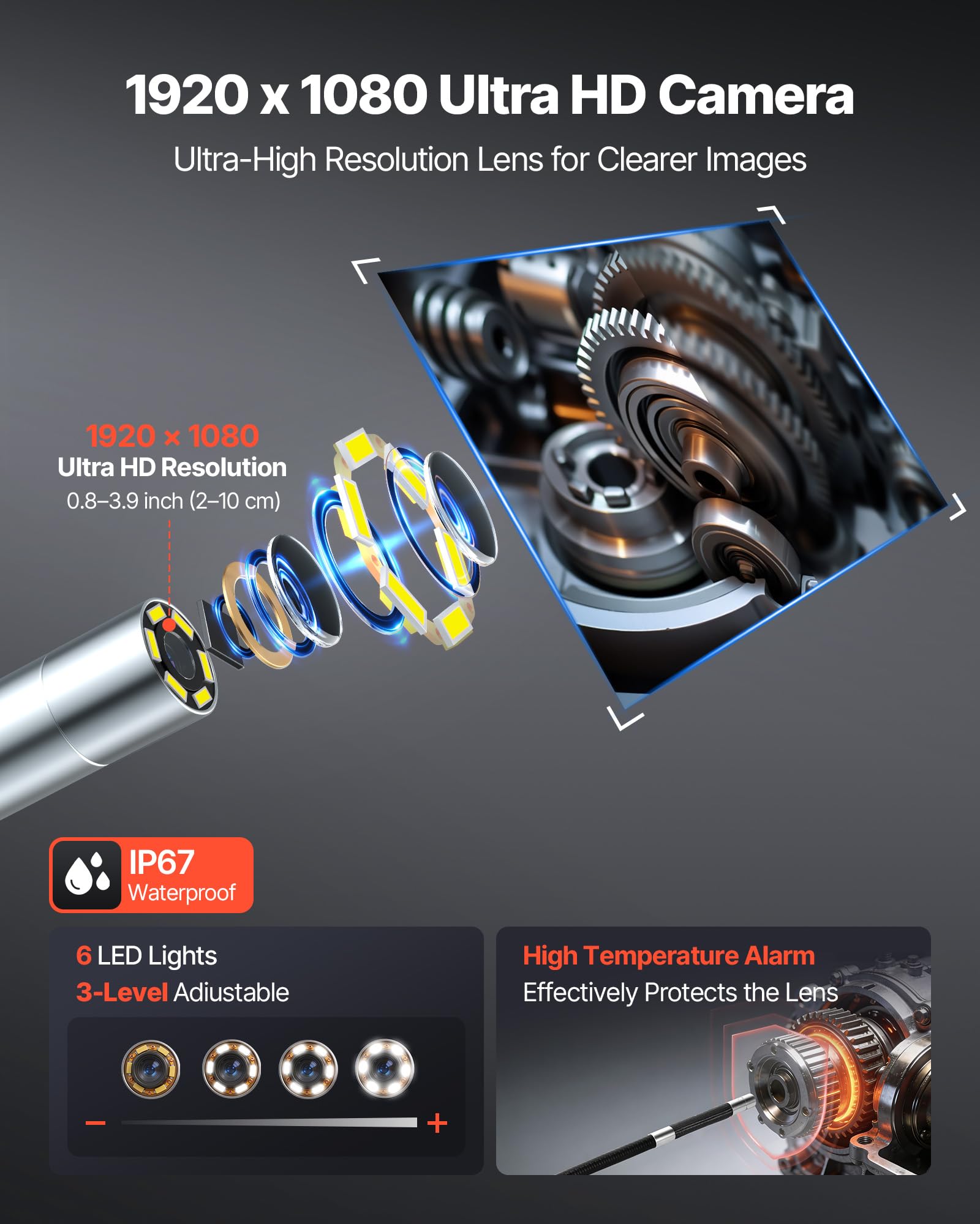 VEVOR 4-Way Articulating Borescope with Light, True 1080P HD Industrial Endoscop - VEVOR Official Product View 6