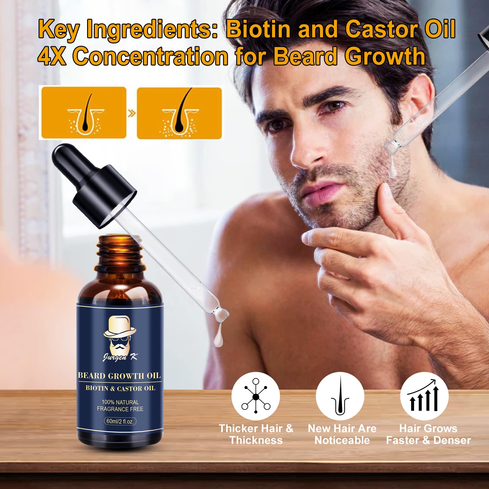 Jurgen K Beard Growth Kit, Beard Growth Oil w - Biotin & Castor Oil & Beard - Jurgen K Official Product View 5