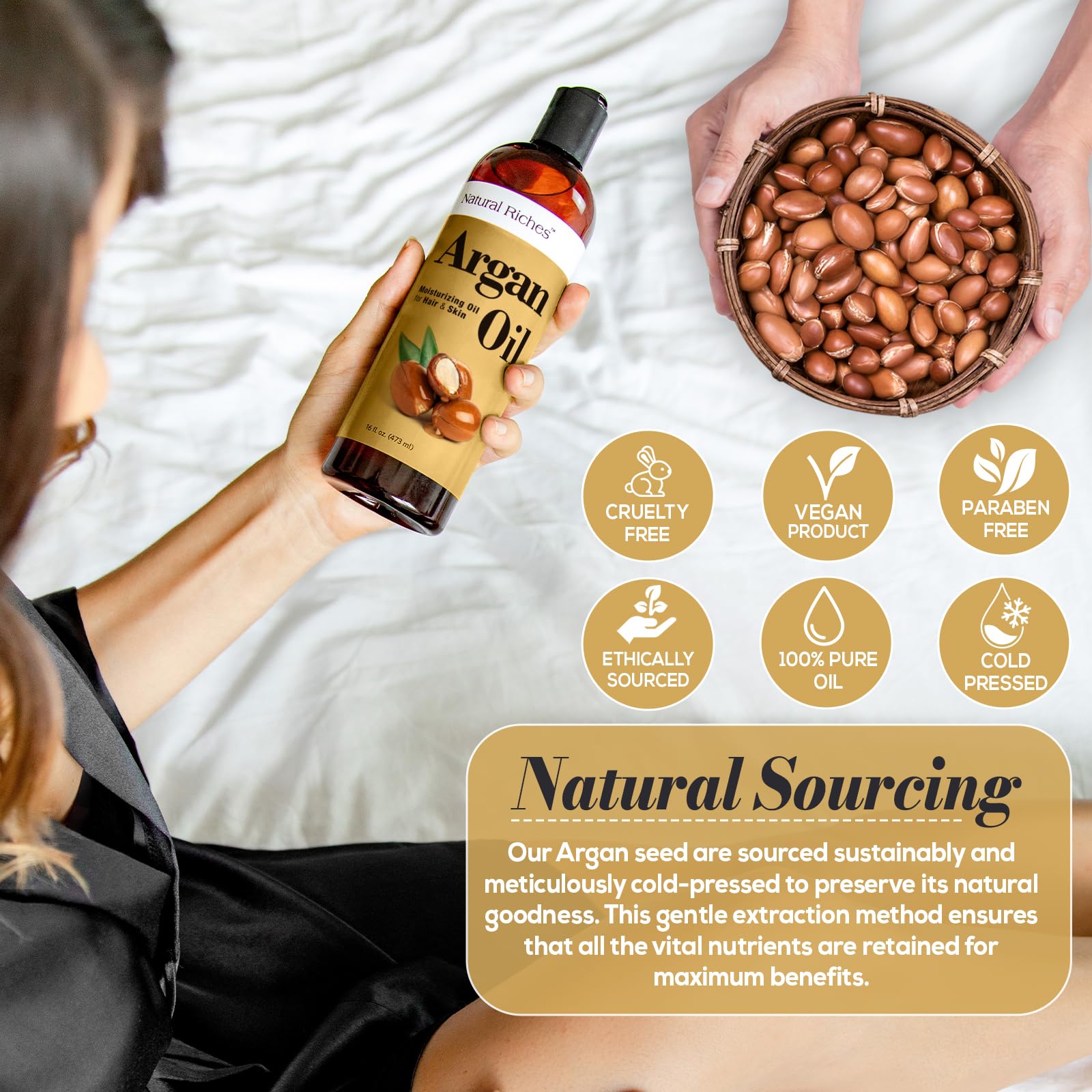 Natural Riches Moroccan Argan Oil 16 Fl Oz Deep Moisturizing Hair & Skin Oil - Natural Riches Official Product View 4