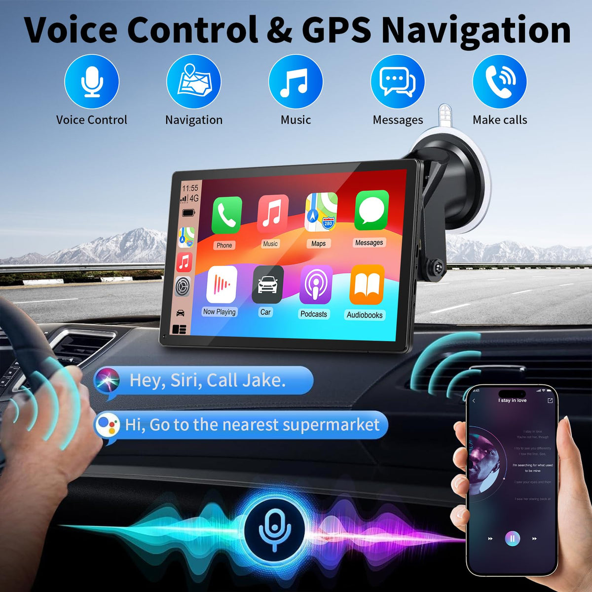 CarPlay Screen for Car 9 Wireless CarPlay Android Auto - GTVFS Official Imagery - 4
