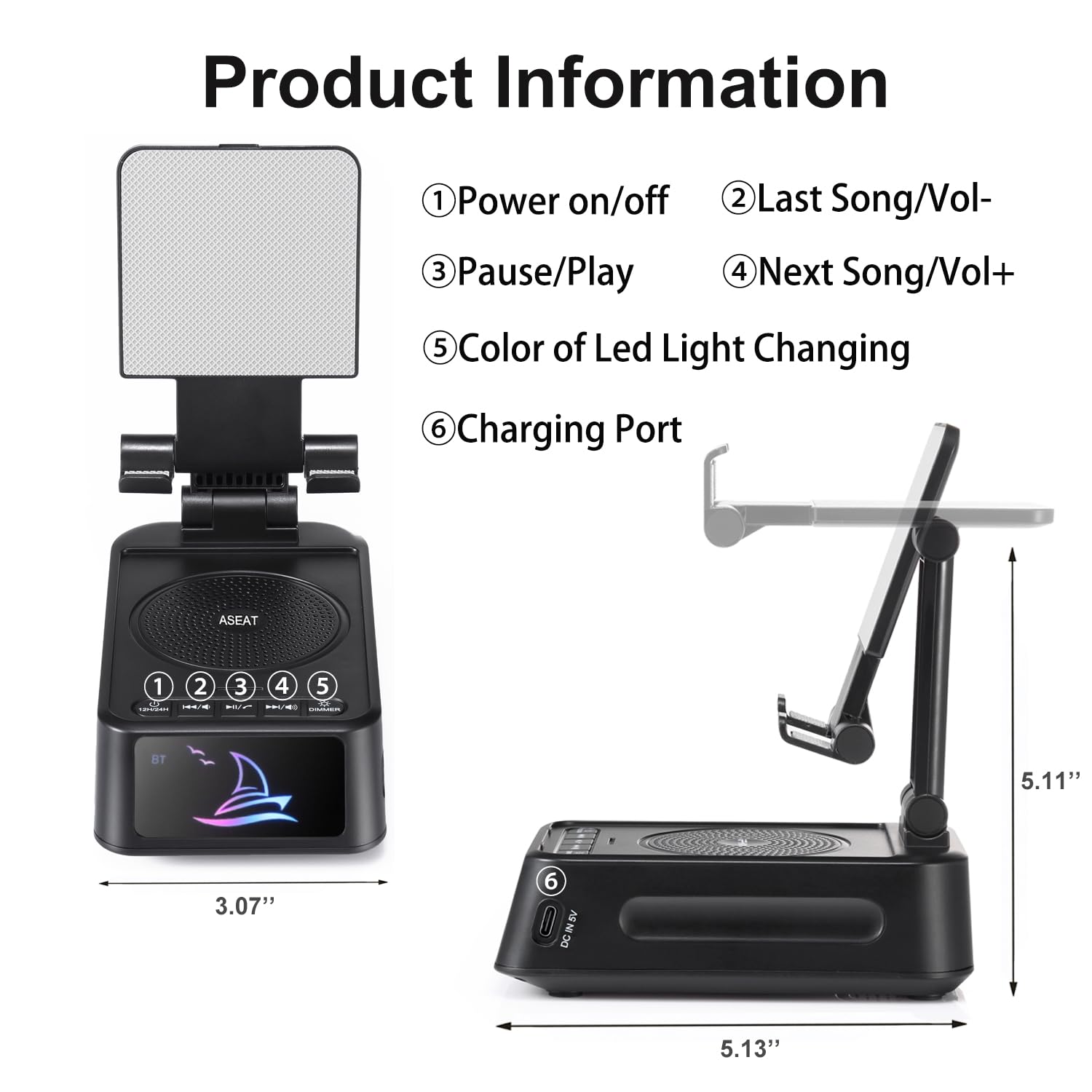 ASEAT Gifts for Men Women, Cell Phone Stand with Bluetooth Speaker Led Light, Un - ASEAT Official Product View 7