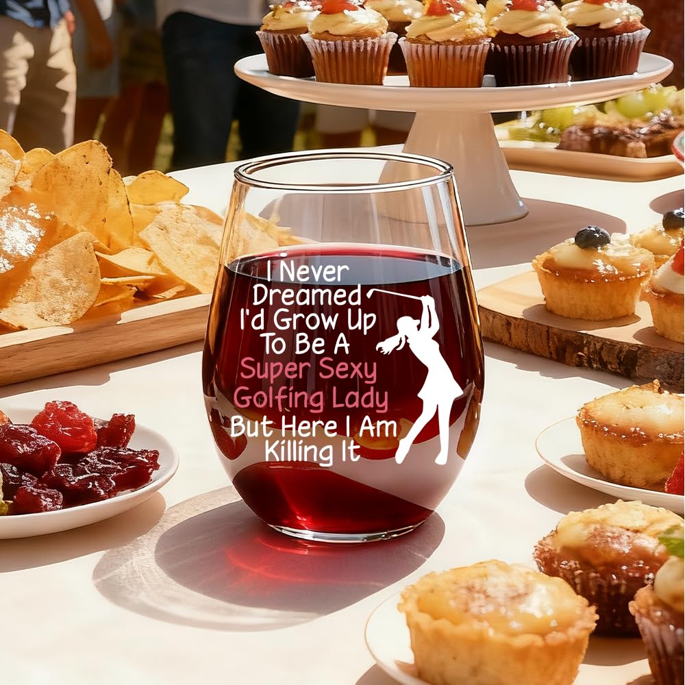 Funny Golf Lady Stemless Wine Glass – Golf Gift for Women