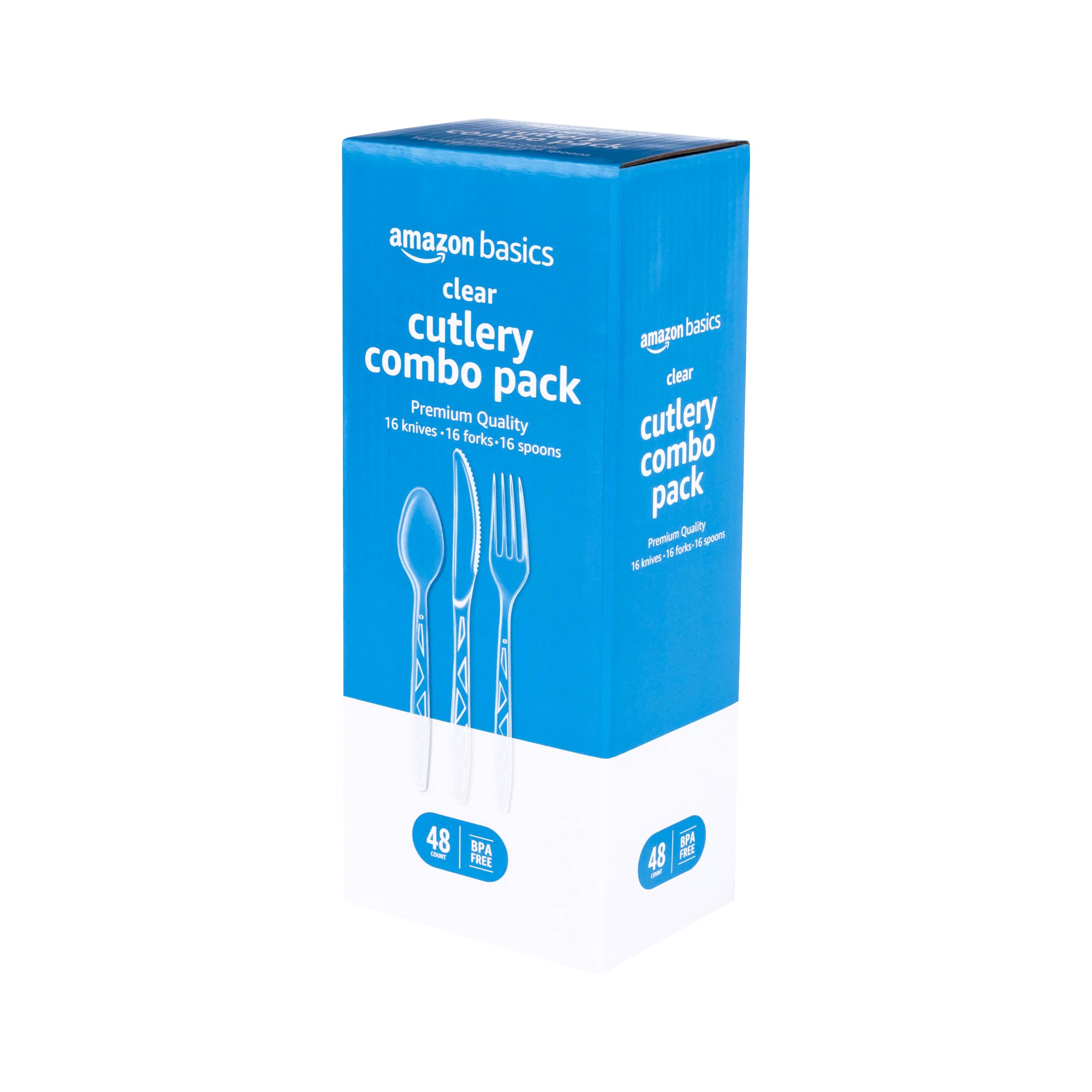 Amazon Basics Disposable Clear Plastic Cutlery, Premium Quality, - Product Imagery