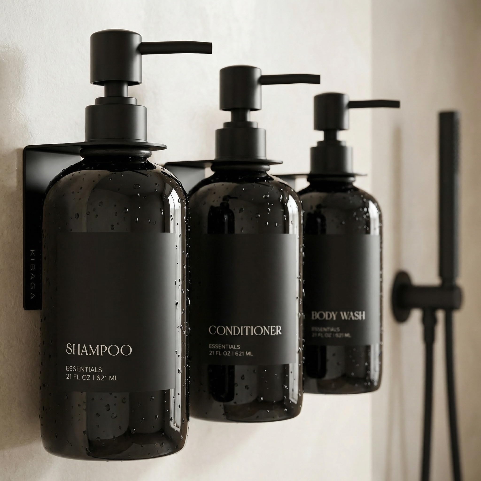 KIBAGA Stylish Shampoo & Conditioner Dispenser Set of 3 - Wall Mo - KIBAGA Official Product View 1