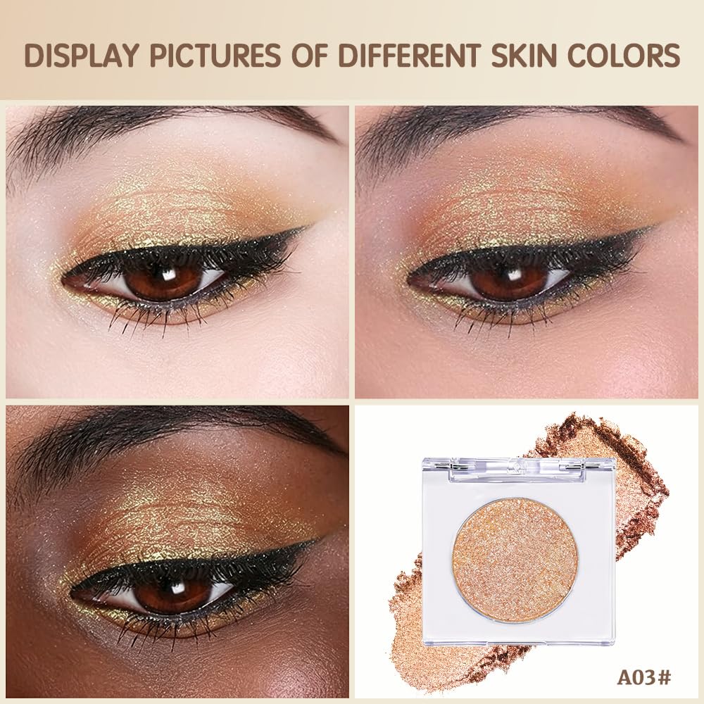 LZMYTTBD Champagne Gold Shimmer Single Eyeshadow, Metallic Pearl Eye Shadow | Smooth Blendable Formula, High Pigment, Crease Resistant Longwear Makeup for All Skin Tones B3