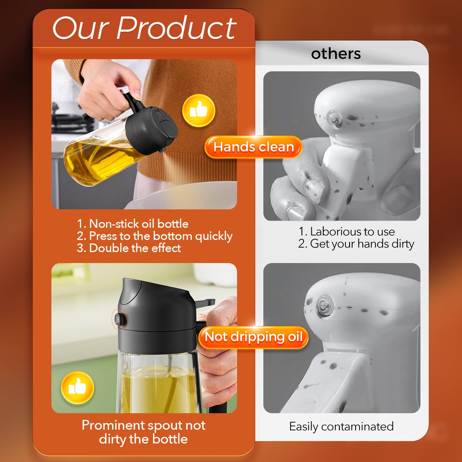 YARRAMATE 16 oz 2-in-1 Glass Olive Oil Sprayer for Cooking, Black by YARRAMATE - Angle View 7