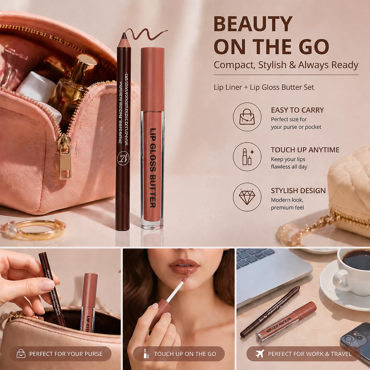 BAISEN DIARY 2PCS Lip Gloss with Brown Lip Liner Lip Combo Set – Choco - View 9