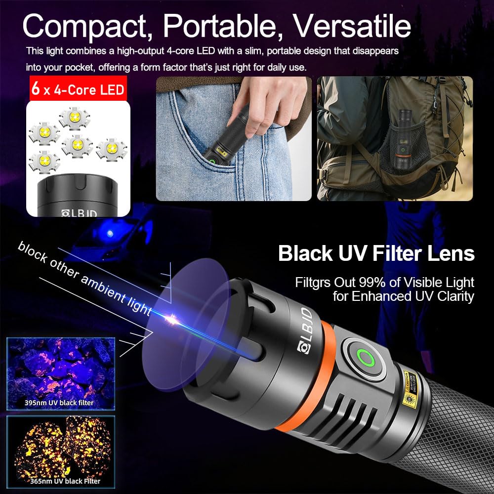 Rechargeable 365nm UV Blacklight Flashlight - LBJD Official Imagery - 3
