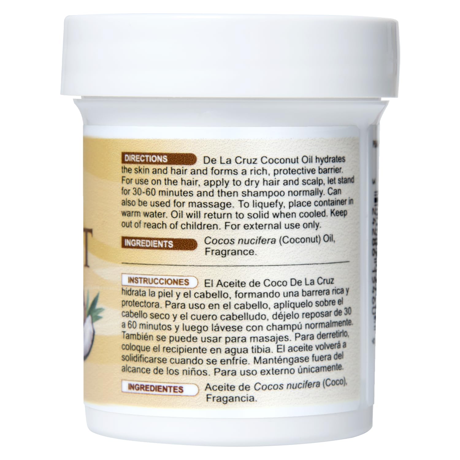 De La Cruz Expeller Pressed Coconut Oil for Skin Hair 2 2 FL - De La Cruz Official Product Imagery - 3