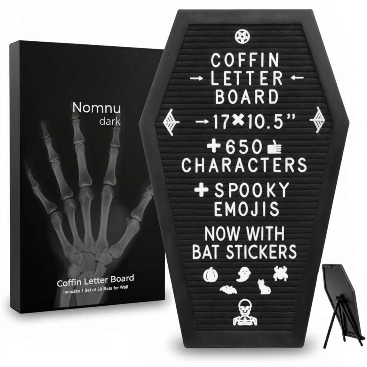 Coffin Letter Board Black Goth Decor with Bat Stickers - Nomnu Official Imagery - 1